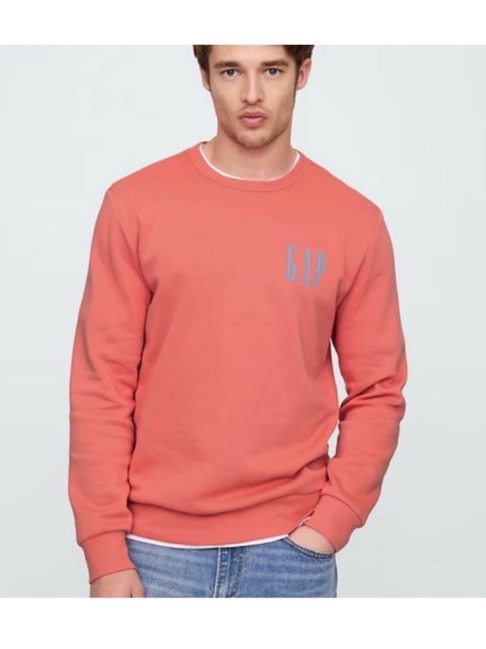 GAP Men's Coral-Pink Crewneck Sweatshirt - Picture 6 of 8